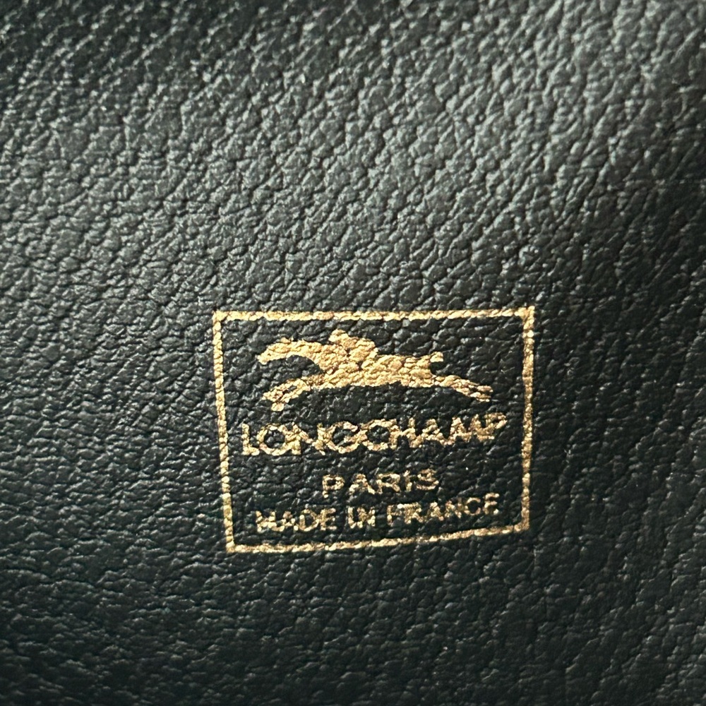 Vintage Longchamp Wallet EUC Black Diamond Cut Leather With Brown Leather Trim - Picture 2 of 7